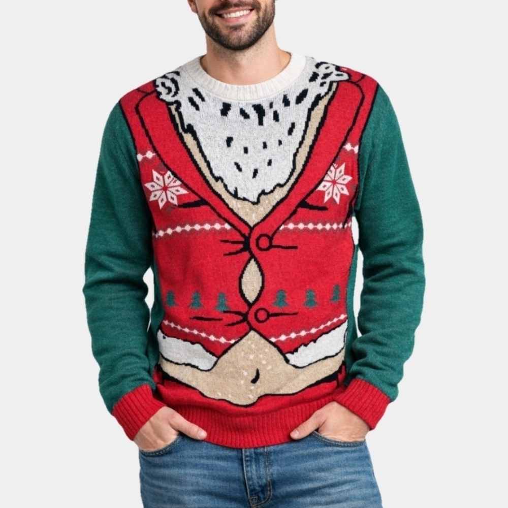 Ugly Christmas Sweater Co. Fat Santa Crew Neck Long Sleeve Pullover Size L